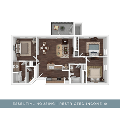 Floor plan for 3 beds, 2 baths, 1150 sqft